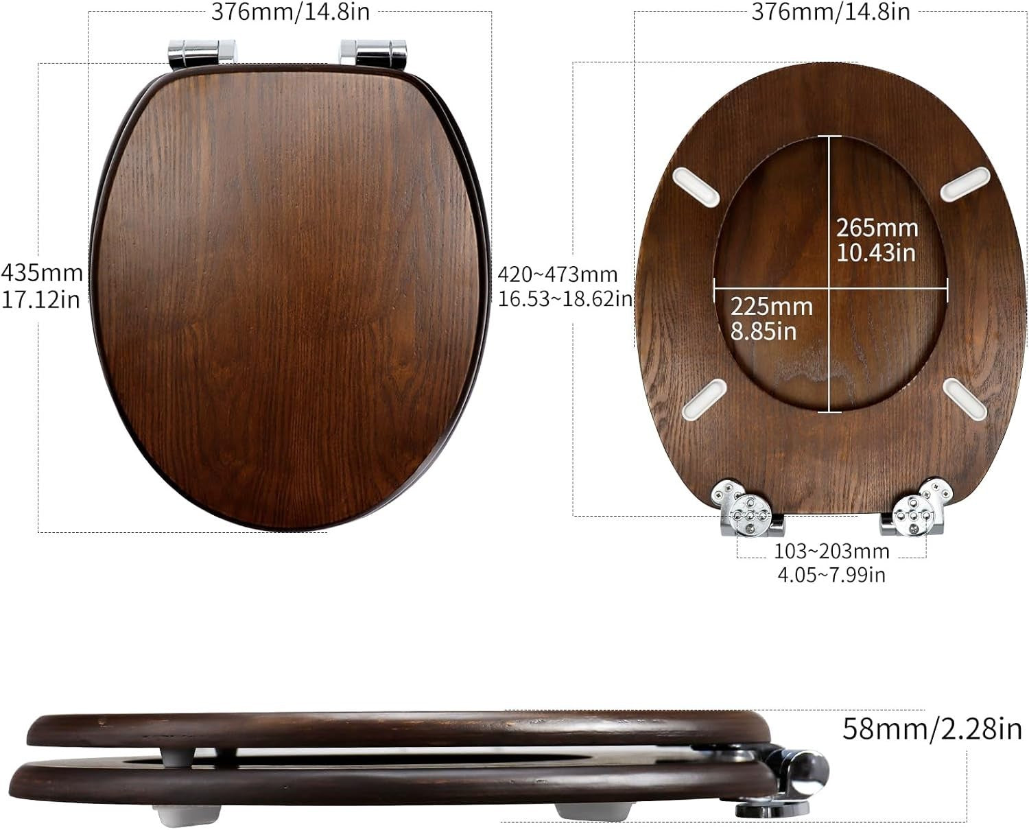 Plywood Wooden Toilet Seat Soft Close Solid Wood Oval Easy Clean Metal Hinges