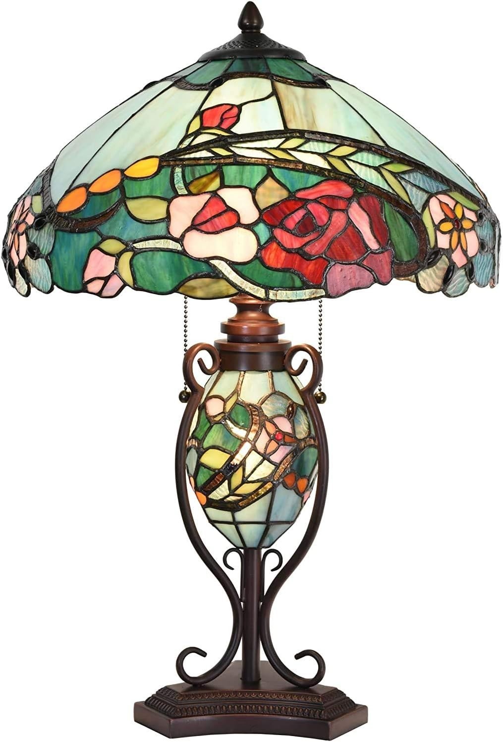 Stained Glass Tiffany Table Lamp Rose Flower Design 61cm High