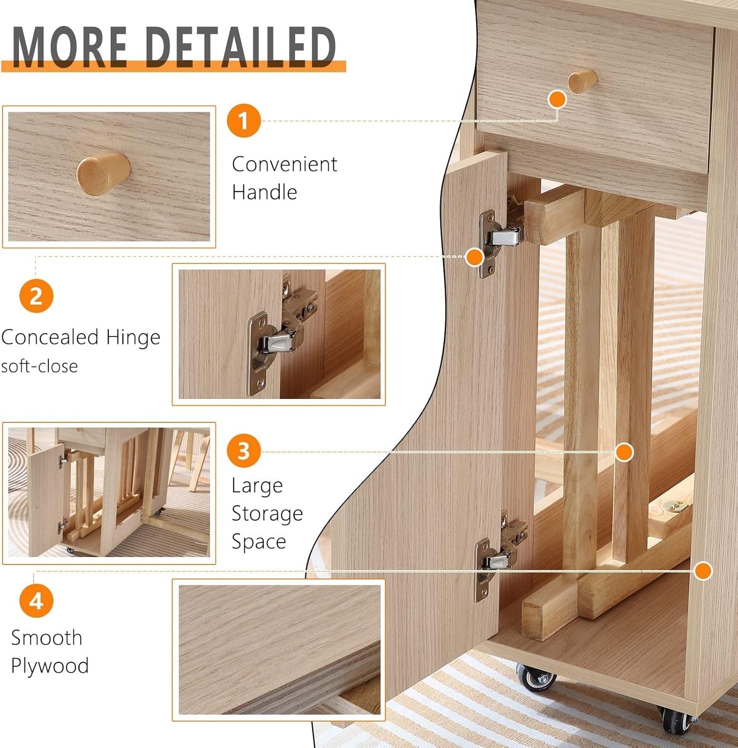 Extendable Folding Dining Table with Drawers & Wheels for Small Spaces
