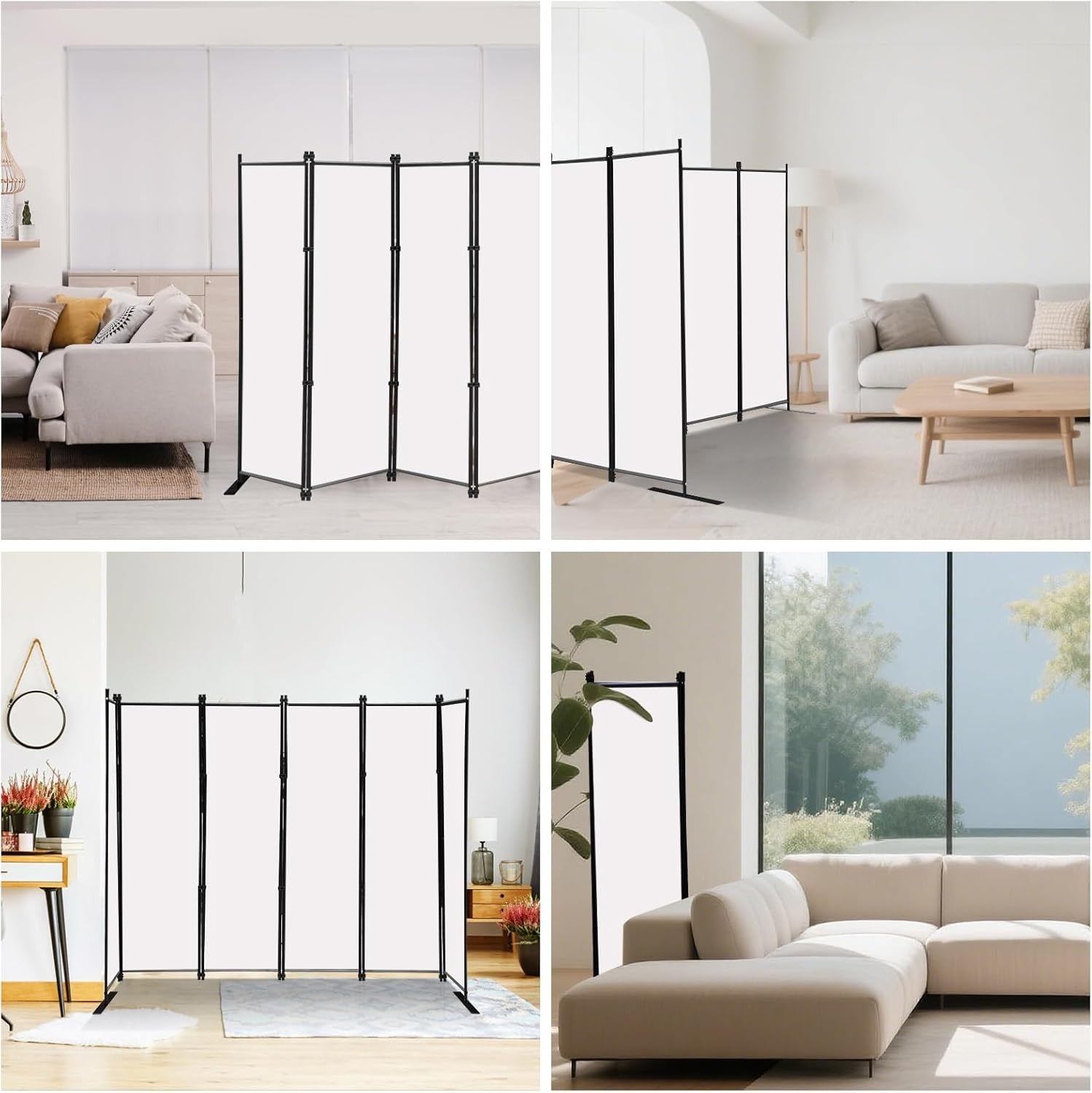 4 Panel Freestanding Room Divider Folding Privacy Screen 203x183cm White