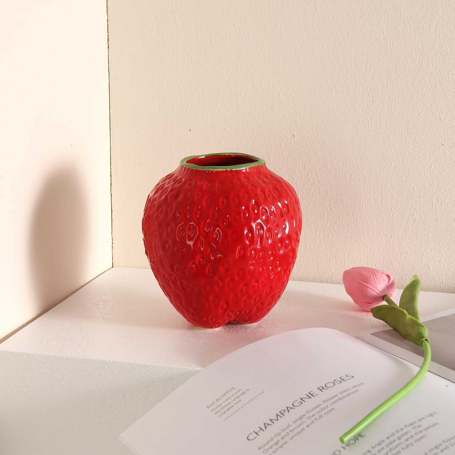 Strawberry Ceramic Flower Vase Mini Red Cute Fruit Decorative Home Décor