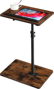 Rustic Adjustable C-Shaped Side Table 360° Rotating Tilt Top w/ Slot