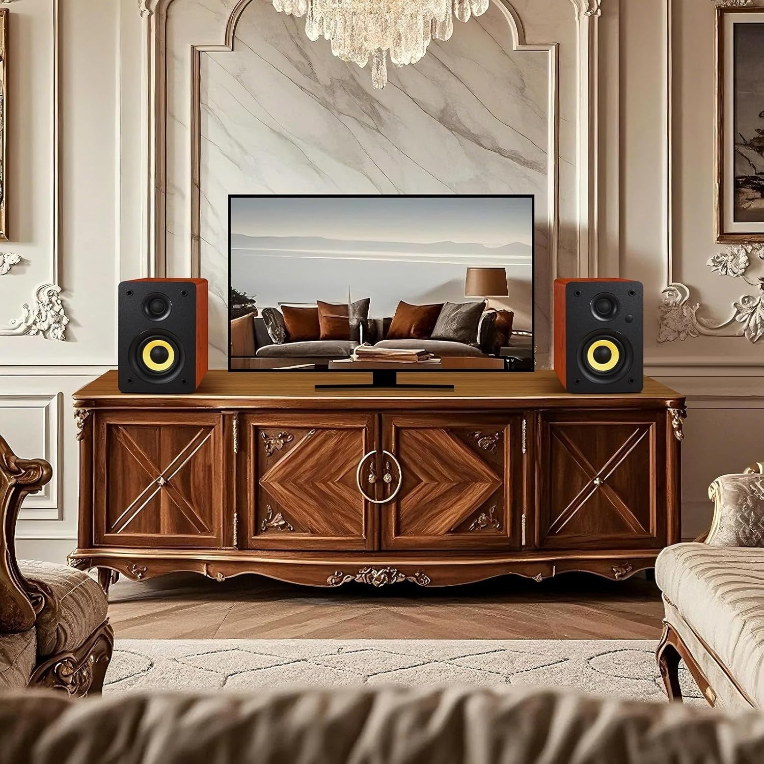 80W Bluetooth 5.4 HiFi Bookshelf Speakers Studio Monitor Wood Cabinet 24bit DAC