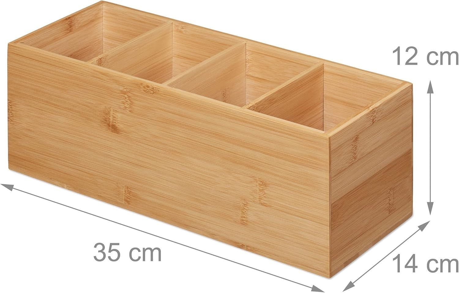 Bamboo Desk Organizer Box 4 Compartments Office Kitchen Storage 35cm