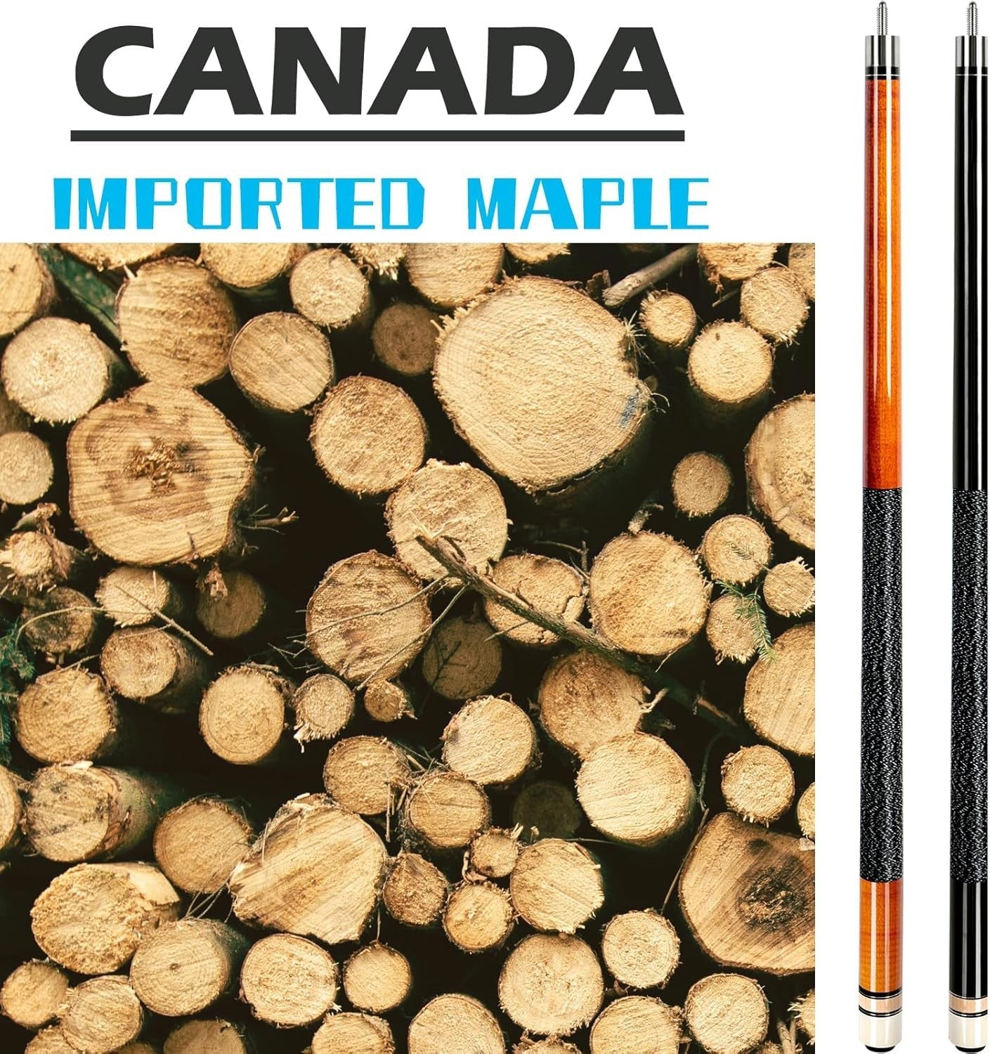 58in Pool Cue Set 2 Sticks 13mm Tip Canadian Maple 20–21oz Linen