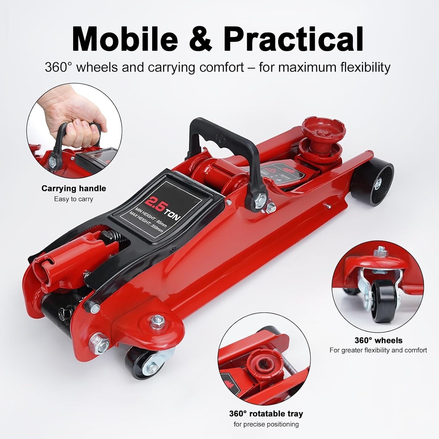 2.5 Ton Hydraulic Trolley Jack Quick Lift 135–380mm Heavy Duty Car SUV Red