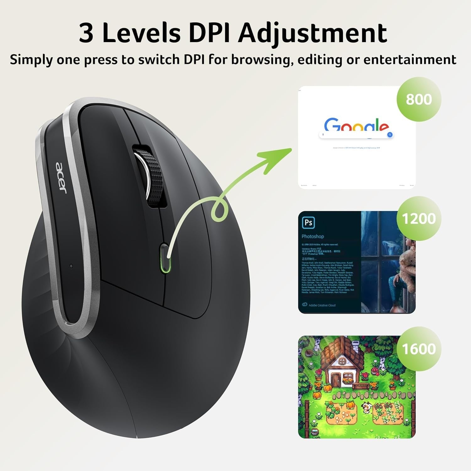Vertical Ergonomic Wireless Mouse Rechargeable 6 Button 1600 DPI