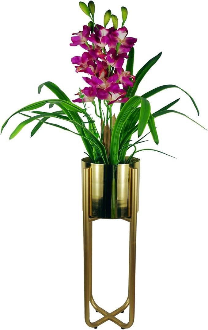Tall Black Metal Plant Stand with Copper Planter 62cm Modern Home Decor
