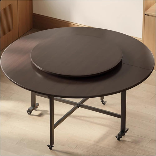 Round Drop Leaf Folding Kitchen Table 100+60cm with 6 Wheels
