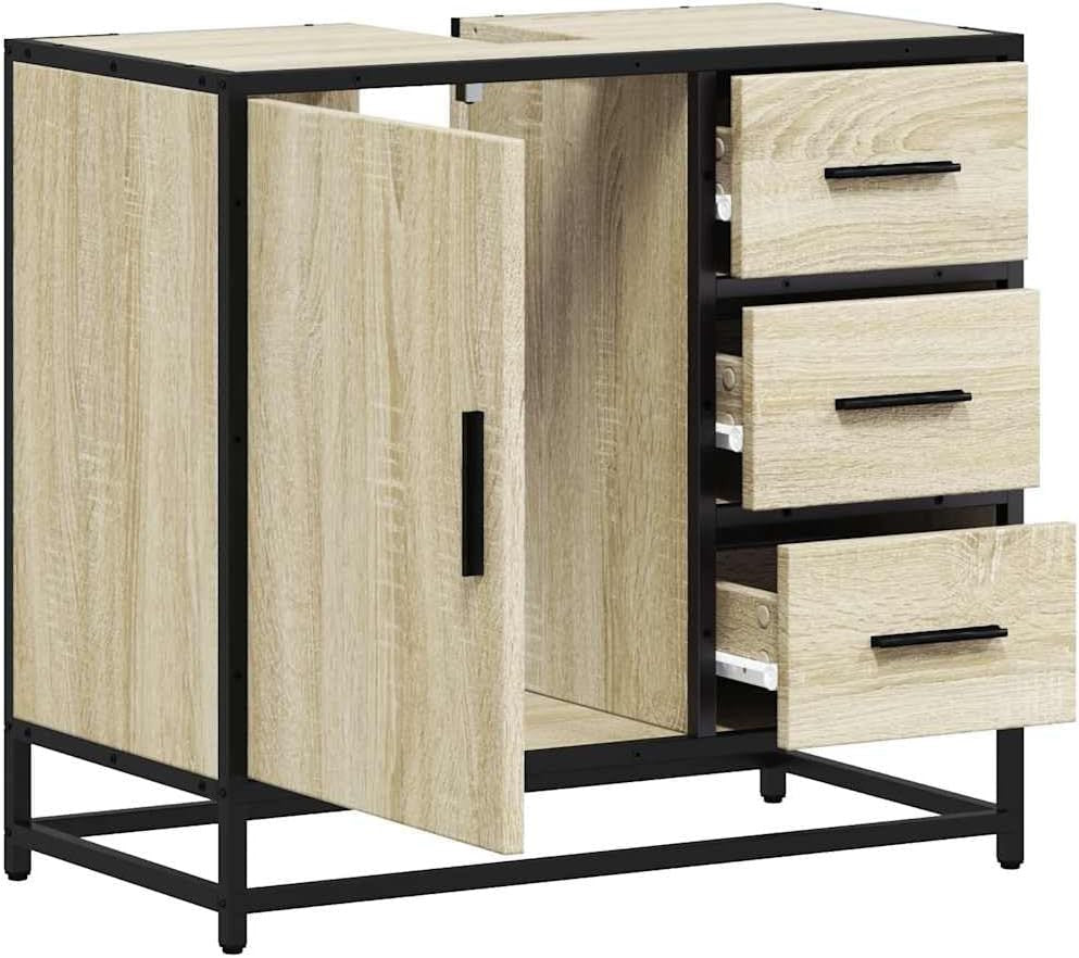 Sonoma Oak Bathroom Sink Cabinet Industrial Vanity Storage Unit 65x33x60cm