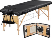 Portable Wood Massage Table 2-Section Folding Beauty Lash Bed Black 70cm Width