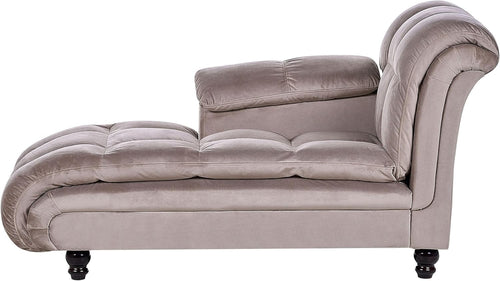 Modern Taupe Chaise Lounge Sofa Right Hand Recliner Velvet Look Compact
