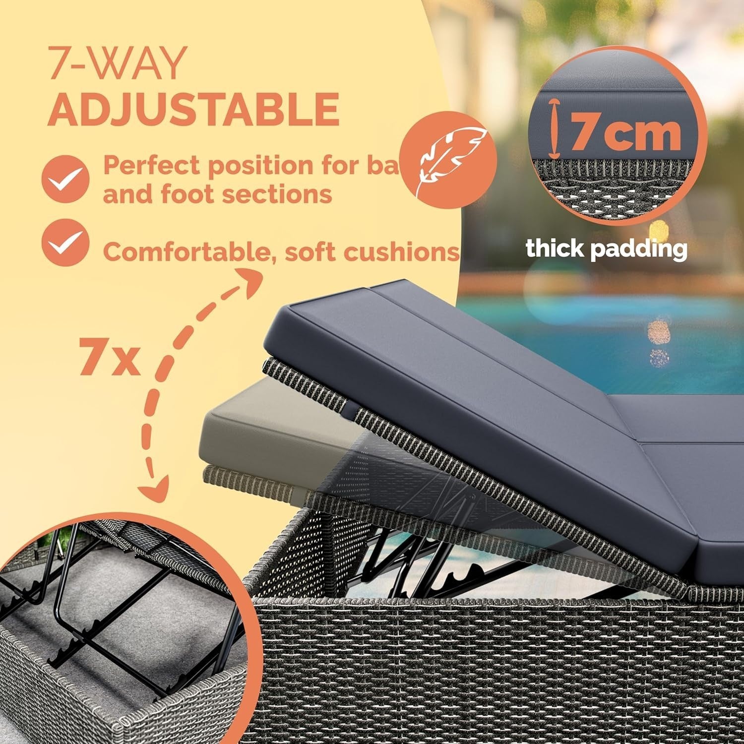 CASARIA Double Sun Lounger 2-Seater | 7-Position Adjustable Recliner