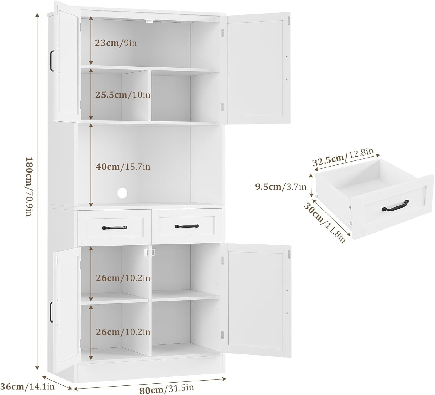 White Tall Kitchen Cupboard 180cm 4 Door Pantry Storage Cabinet Unit