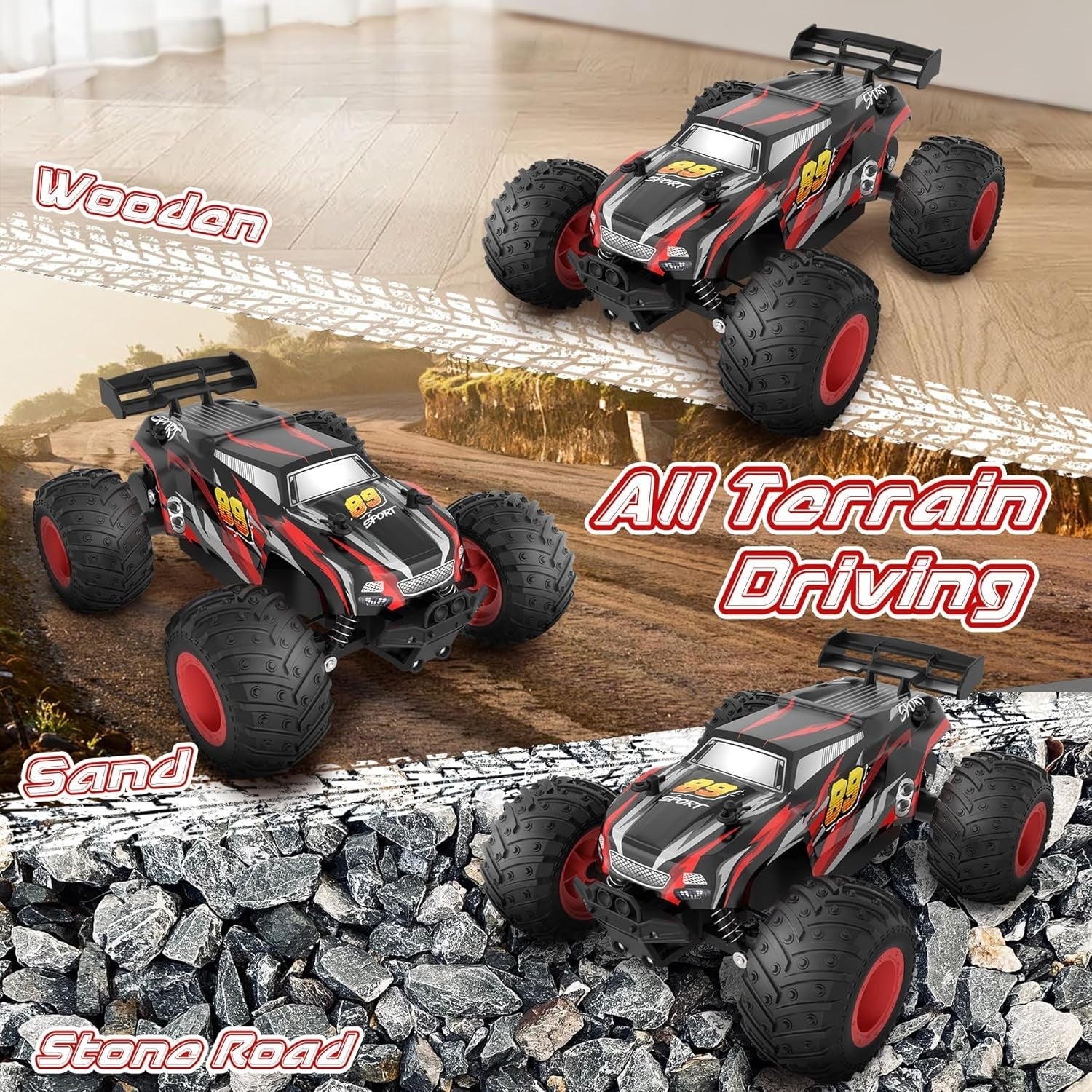 2WD RC Monster Truck 20KM/H 2.4GHz Fast Off-Road Remote Control Car Kids Toy