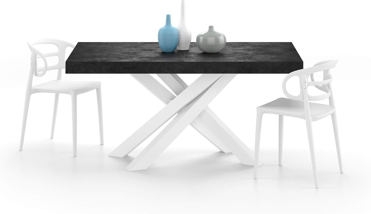 Extendable Walnut Dining Table 160–240cm w/Concerte Black  Cross Legs Modern
