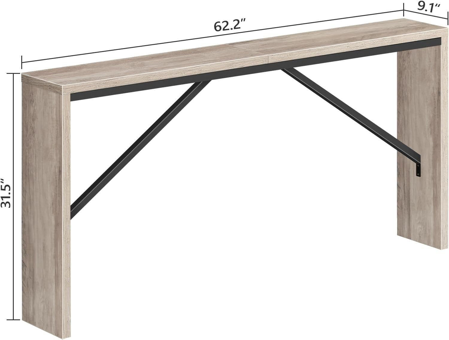 Industrial Console Table 62.2" Long with Metal Frame & Storage for Entryway