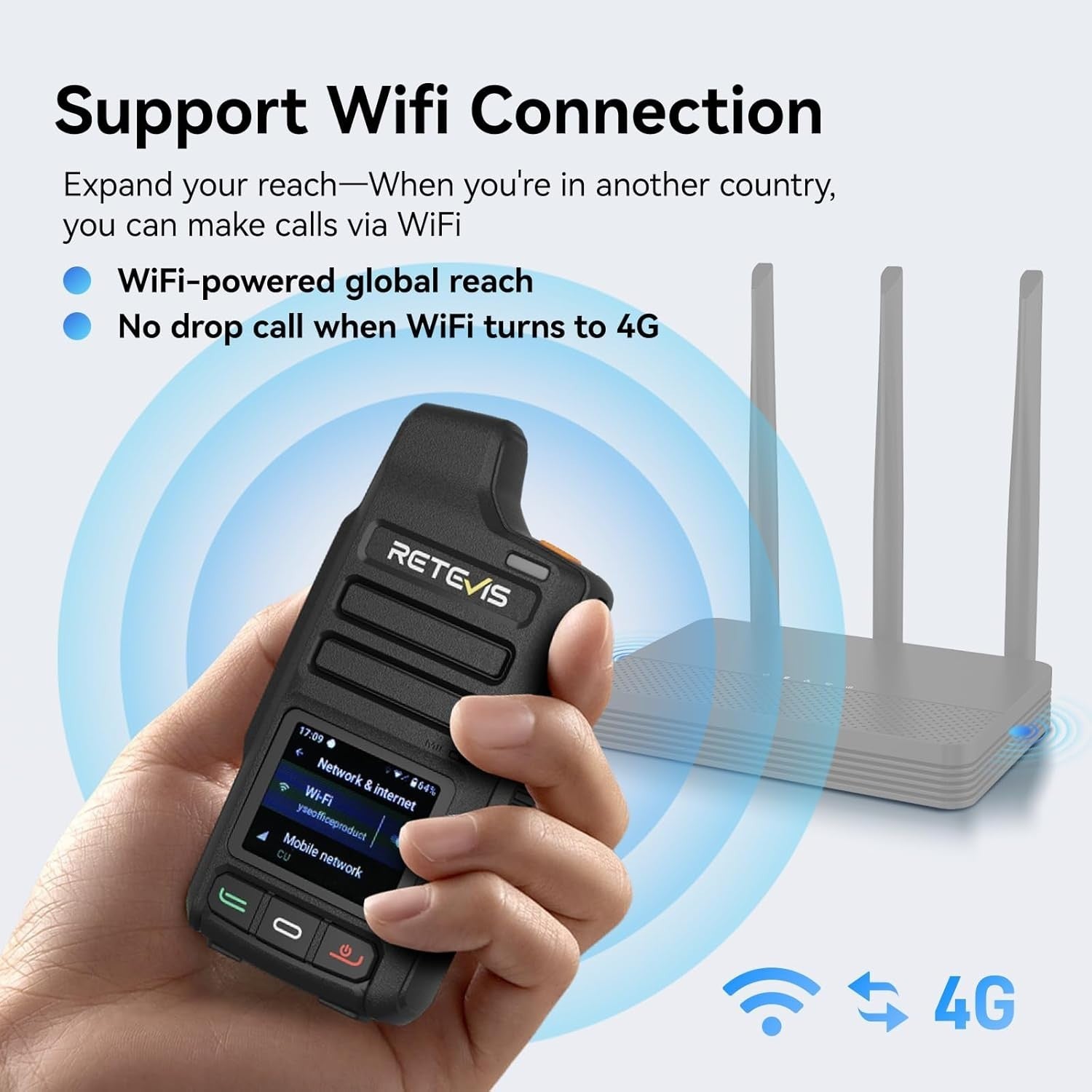 4G Network Walkie Talkie with GPS, WiFi, Zello, Type-C Fast Charge