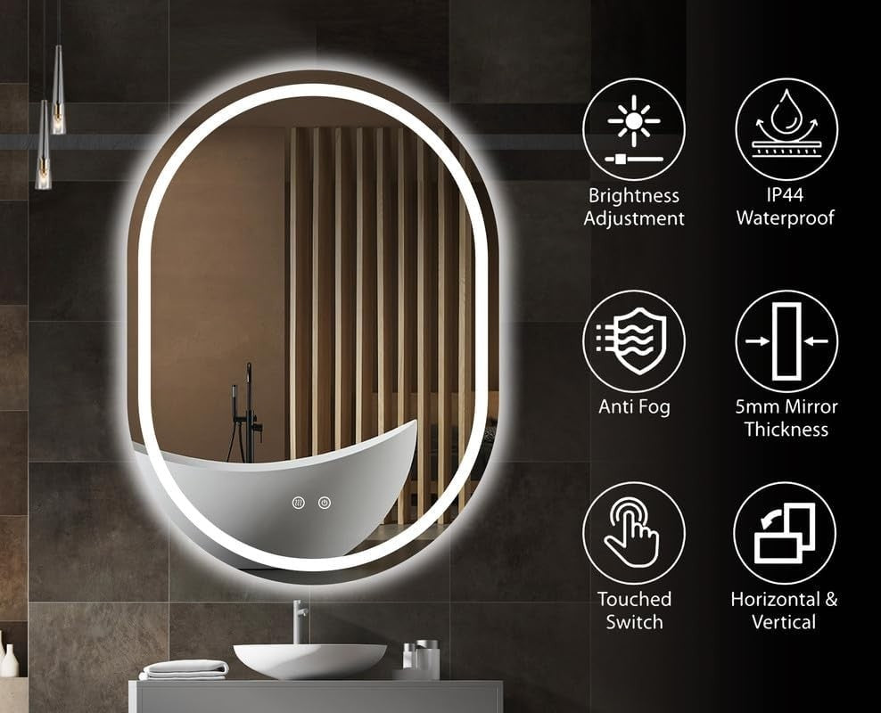 LED Bathroom Mirror Oval 80x60cm Demister Pad Anti-Fog Wall Light
