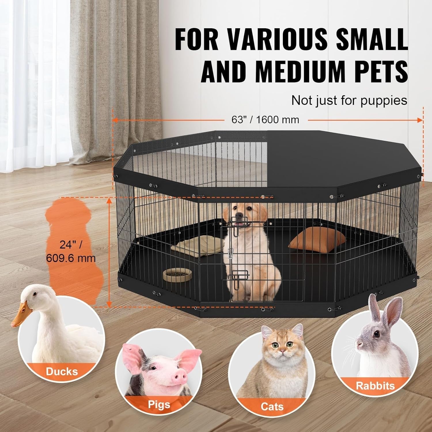 Foldable 24" Metal Dog Playpen 8-Panel Fence with Cover & Mat Indoor Outdoor