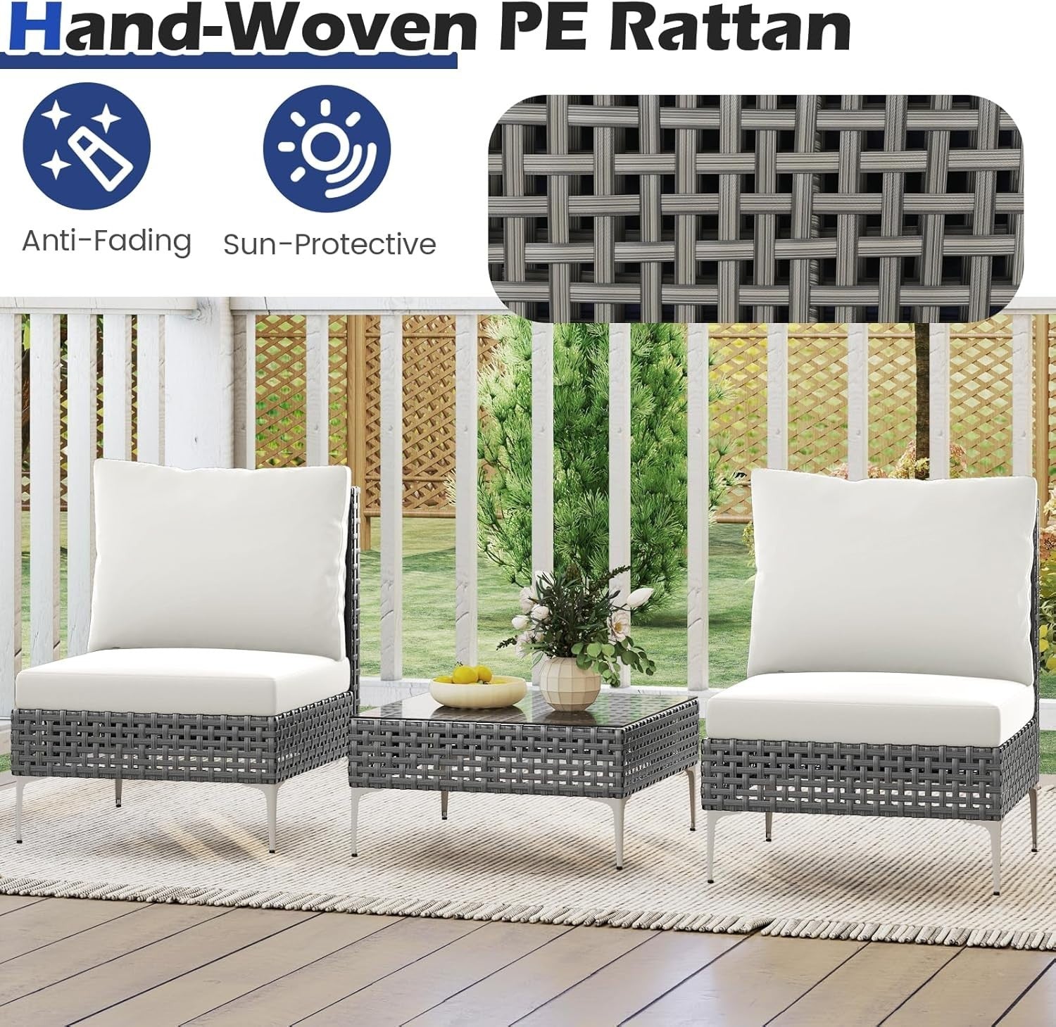 3pc Outdoor Rattan Bistro Set Cushioned Chairs Coffee Table Patio Balcony