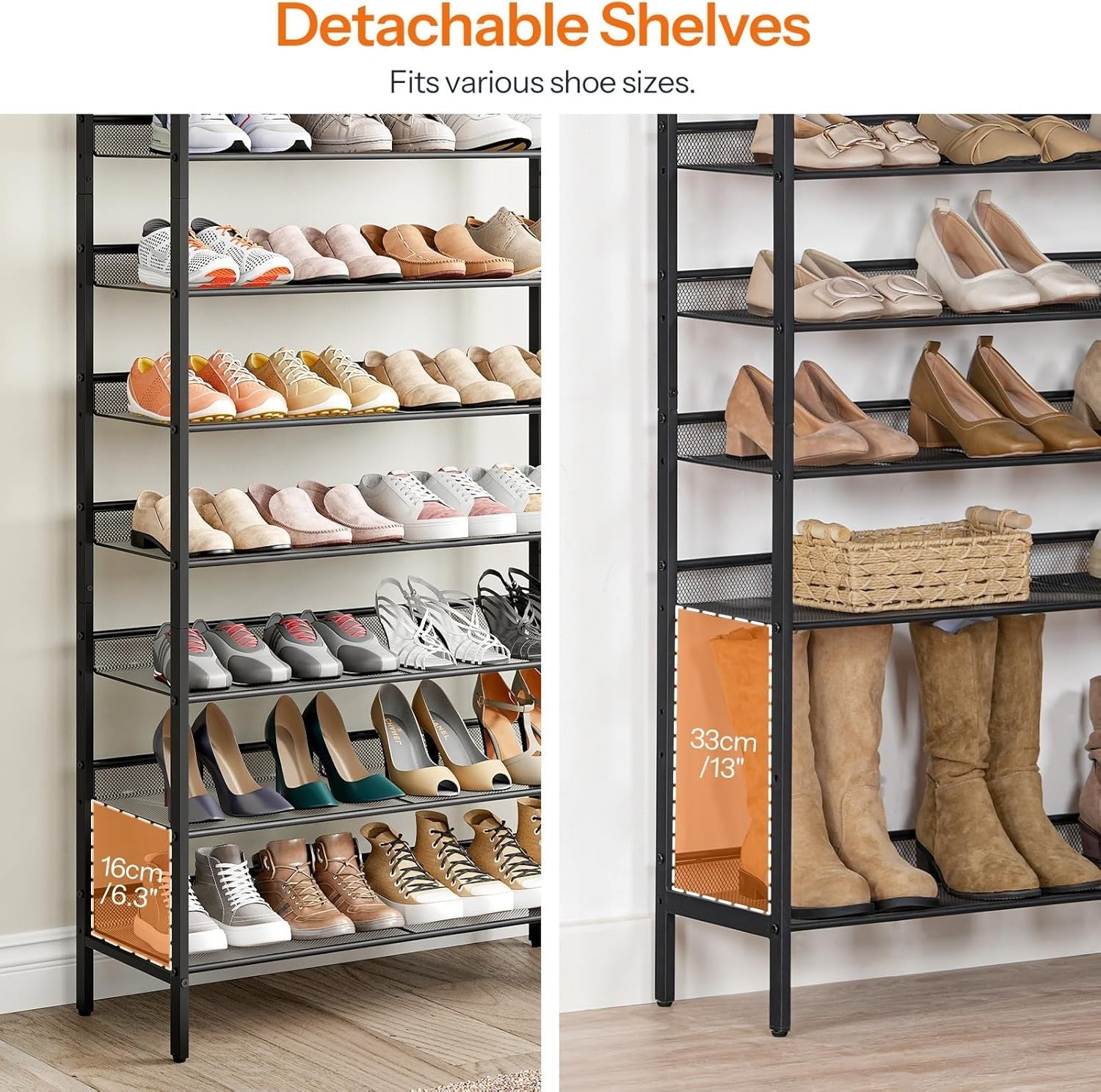 Tall 8-Tier Shoe Rack Organizer, Metal Shelves, Stores 28 Pairs, 137cm High