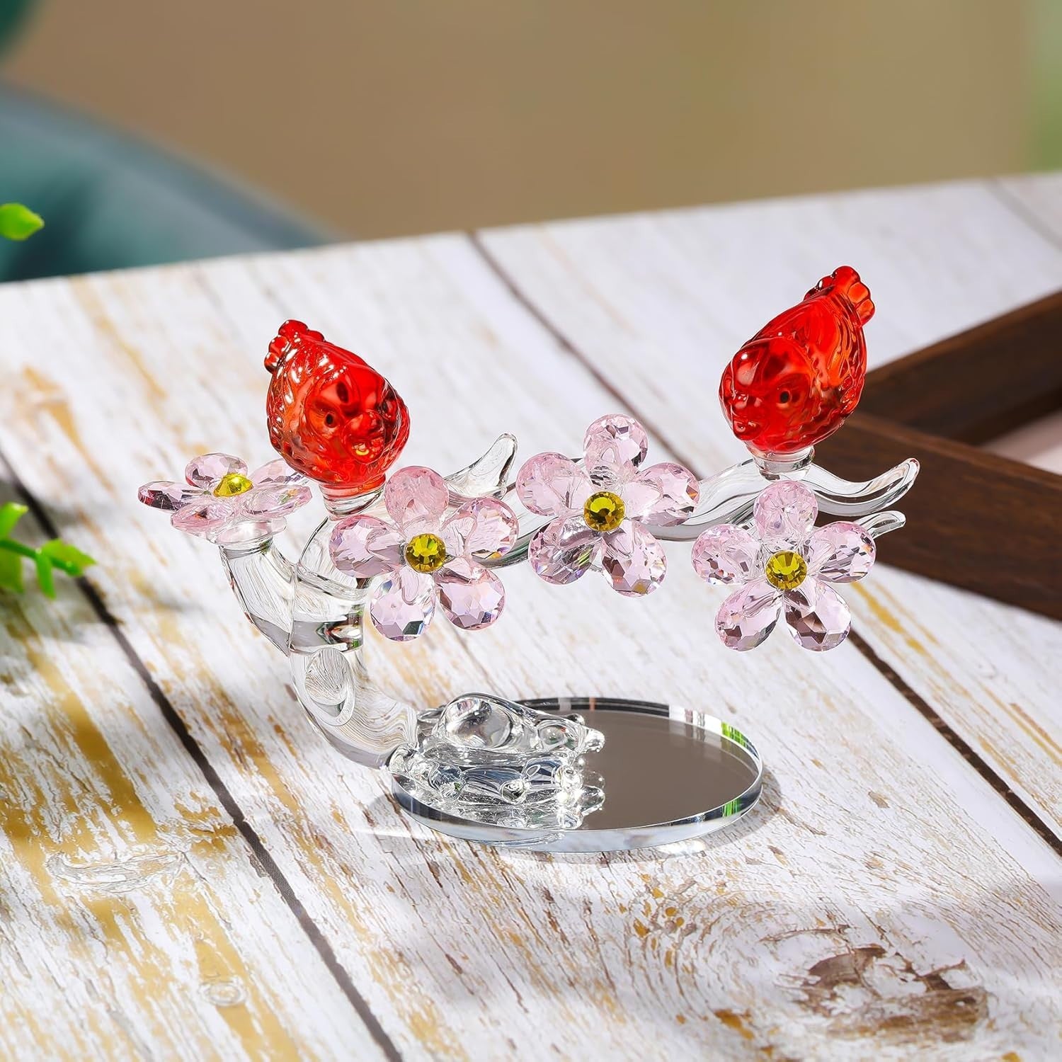 Crystal Birds & Flowers Figurine Ruby Anniversary Wedding Gift Collectible Decor