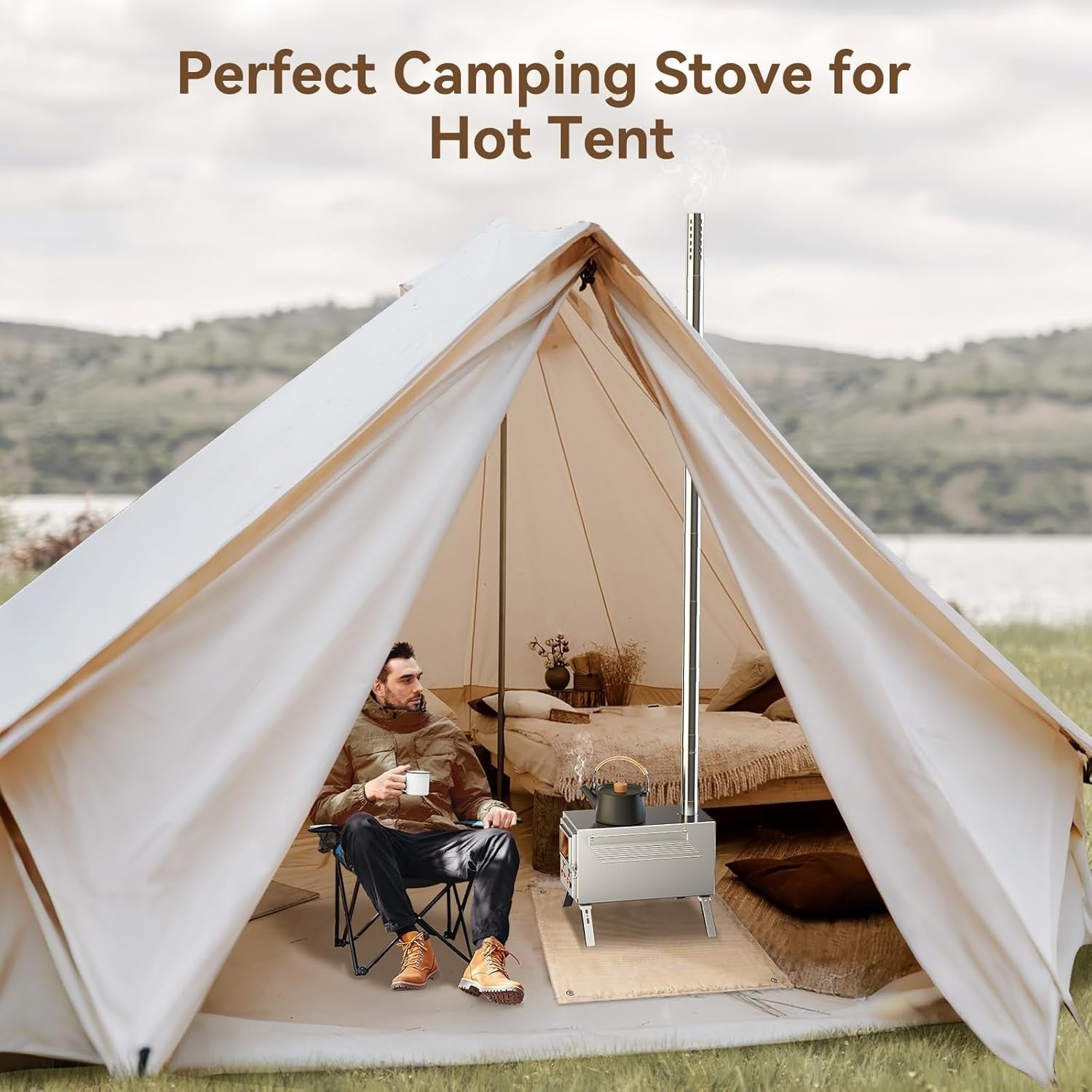 Rocket Sauna Hot Tent Stove w/ 8 Chimney Pipes – Portable Outdoor Heating & Cook