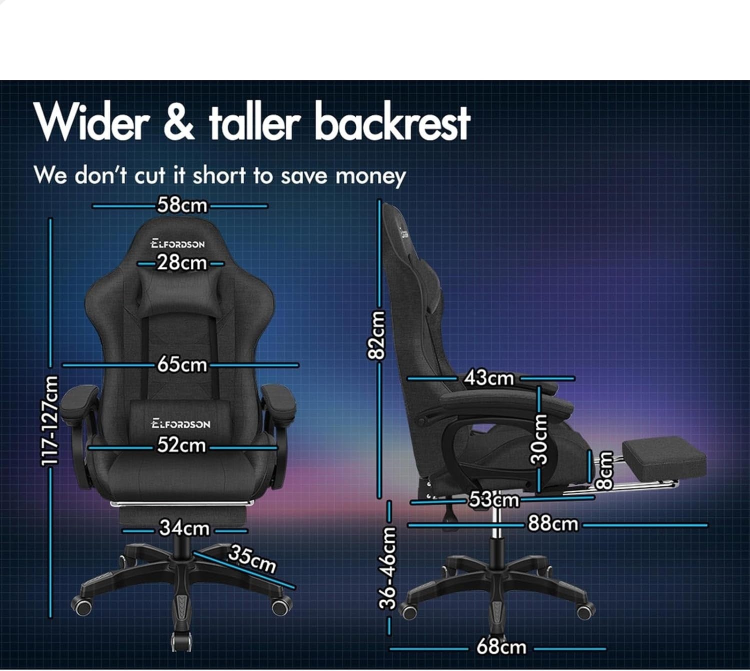 Large Ergonomic Gaming Chair Office Desk Recliner Faux Leather 180kg Max Weight