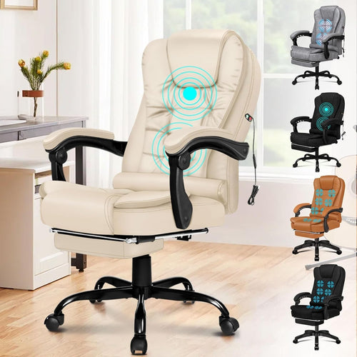 Luxury Office Massage Chair Reclining PU Leather Desk Seat Adjustable Footrest