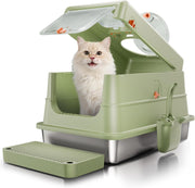 XL Stainless Steel Cat Litter Box Covered Leak Proof Odor Control Green