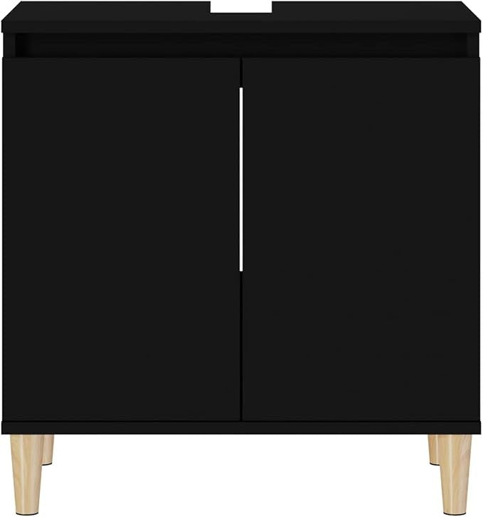 Modern Black Bathroom Sink Cabinet Cupboard 58x33x60cm Vanity Storage Unit