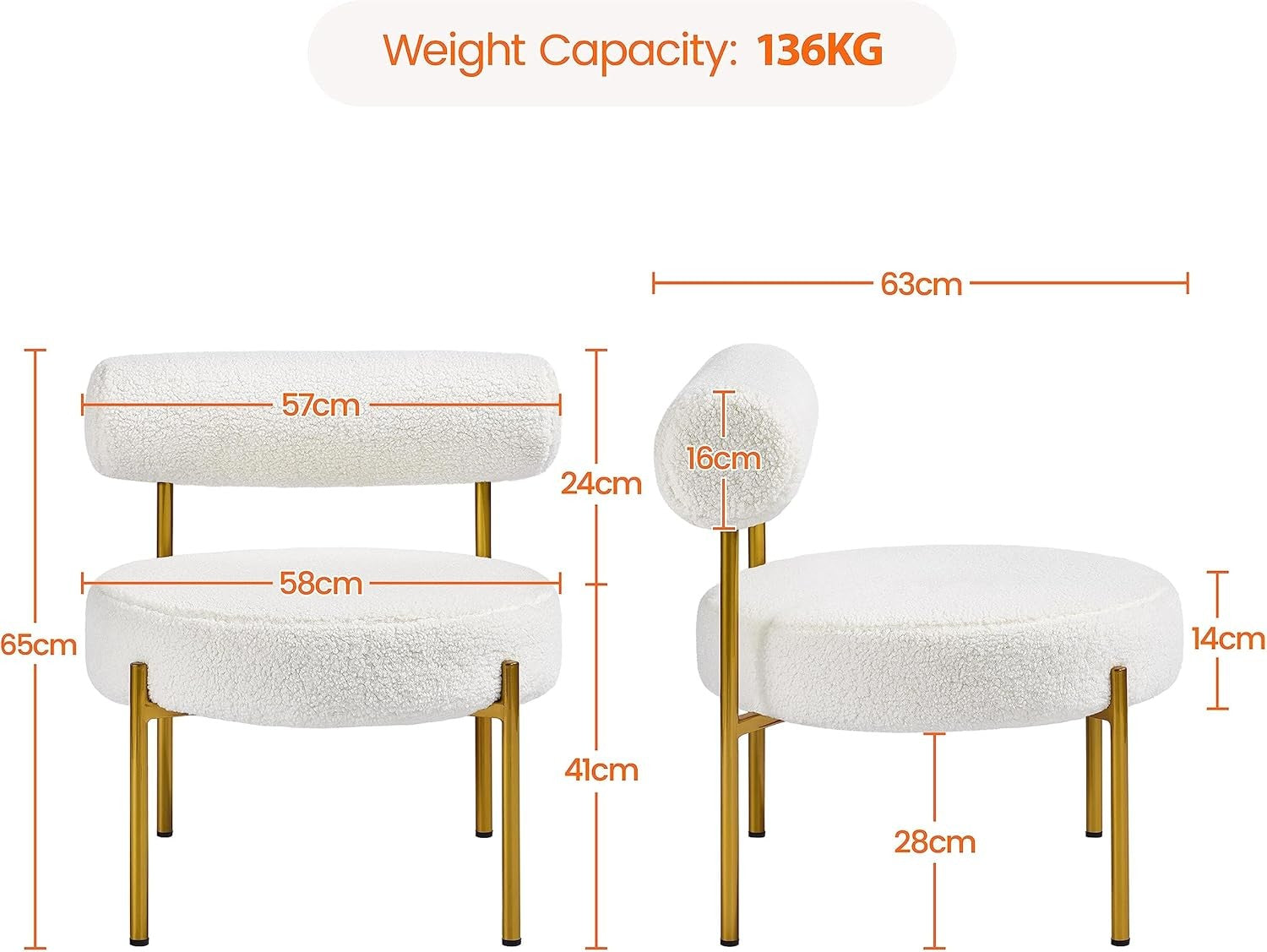 Boucle Tub Chair White Tufted Accent Armchair Gold Legs