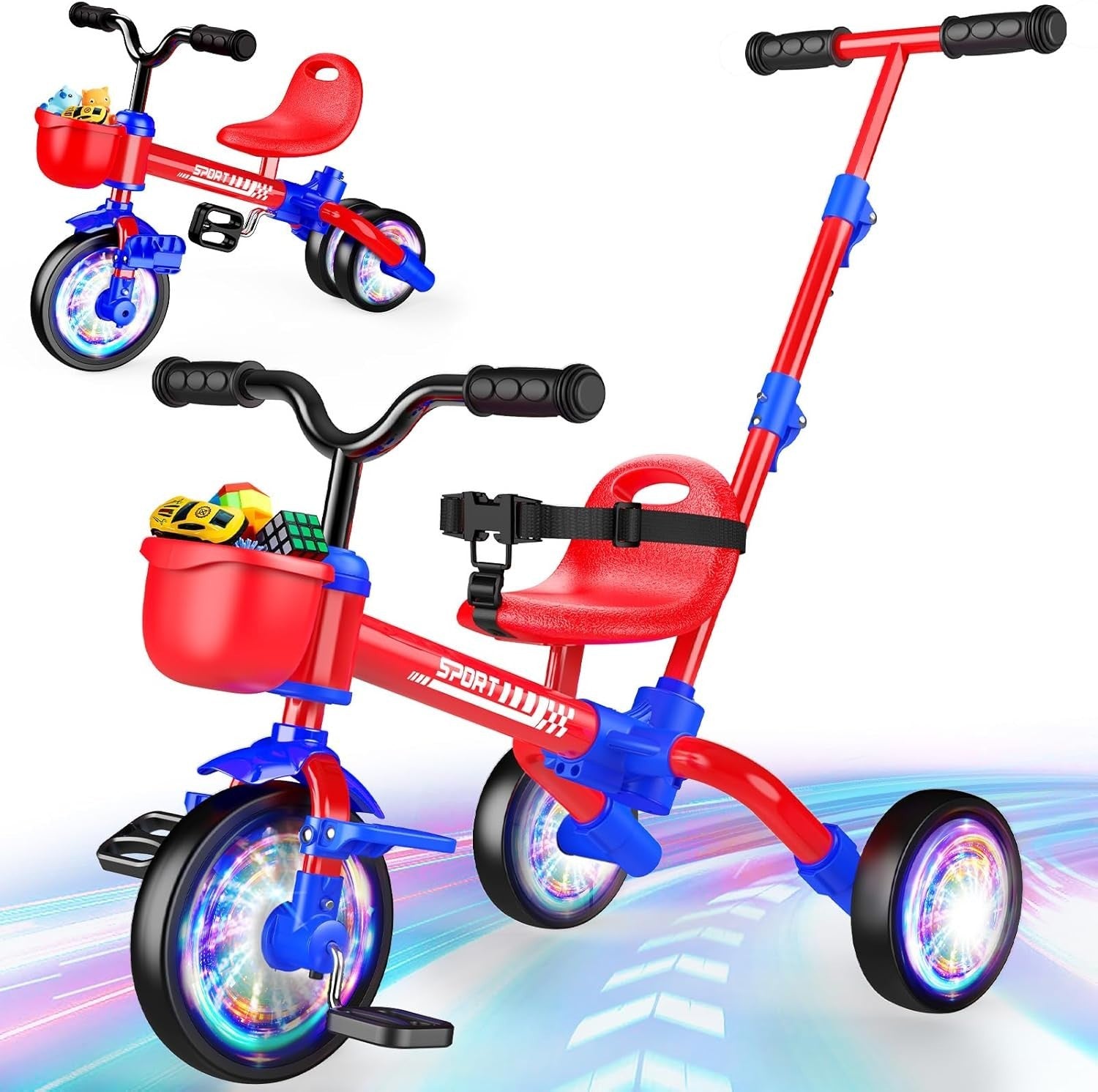 5 in 1 Toddler Tricycle Balance Bike Push Handle Adjustable Seat
