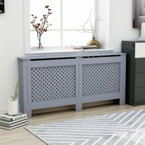 Anthracite Radiator Cover 172x19x81cm MDF Heating Cabinet | Modern Slatted