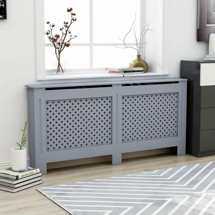 Anthracite Radiator Cover 172x19x81cm MDF Heating Cabinet | Modern Slatted