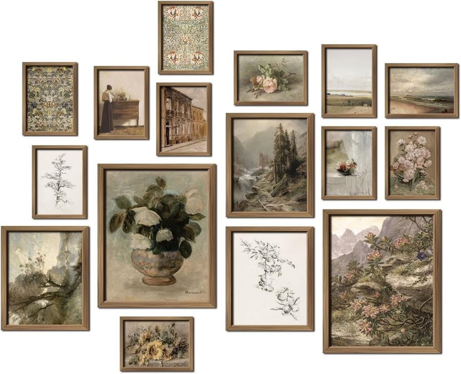 16pc Vintage Farmhouse Wall Art Set Rustic Gallery Prints 11x14