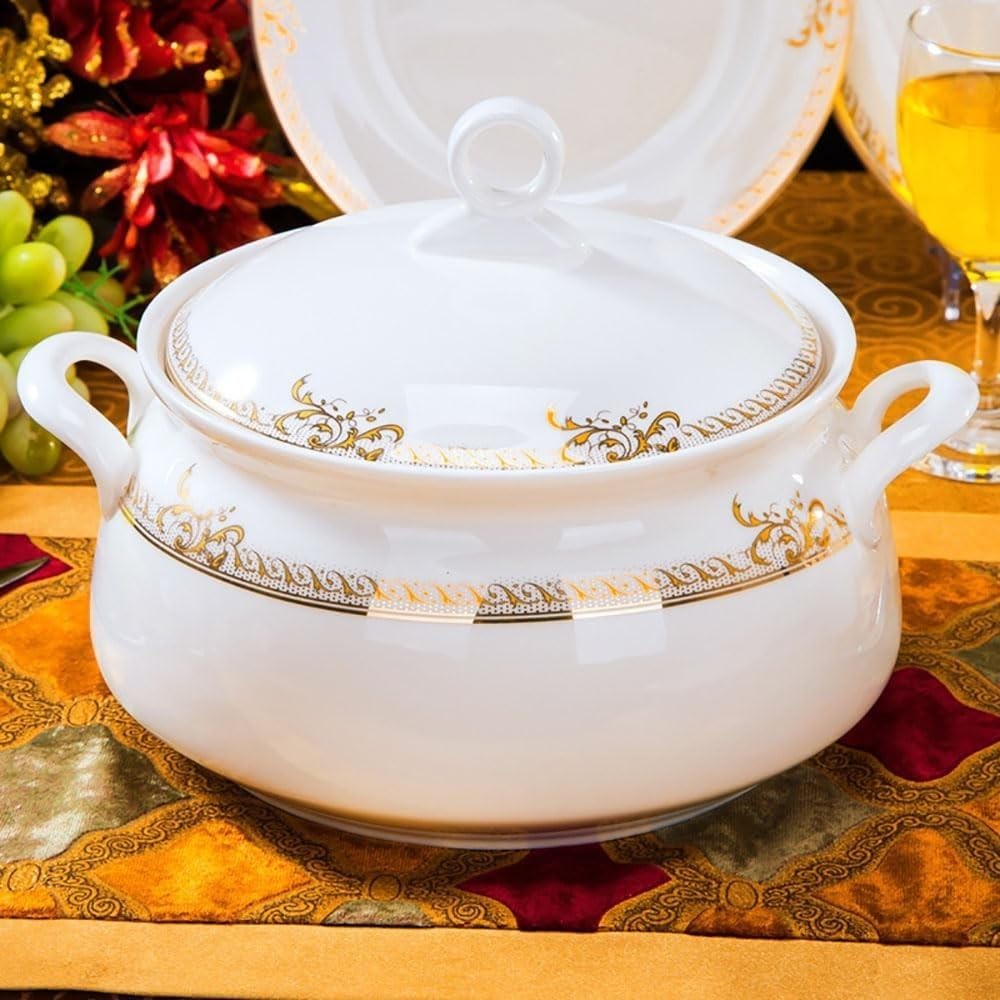 60 Piece Luxury Dinner Set Gold Rim Porcelain Plates Bowls Handmade China