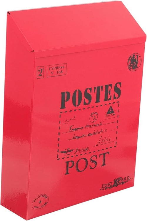 Vintage Wall Mount Mailbox Red Iron Lockable Outdoor Letter Box 30x22x7cm