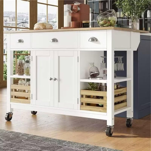 Rolling Kitchen Island Cart with Extendable Tabletop - Storage Drawers & Shelves