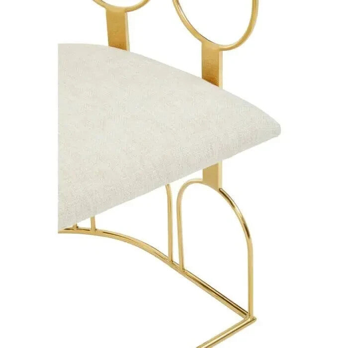 Gold Metal Accent Chair with Natural Fabric Seat Modern Open Frame