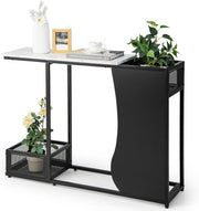 Modern Faux Marble Console Table with Storage Mesh Cubes, Slim Design