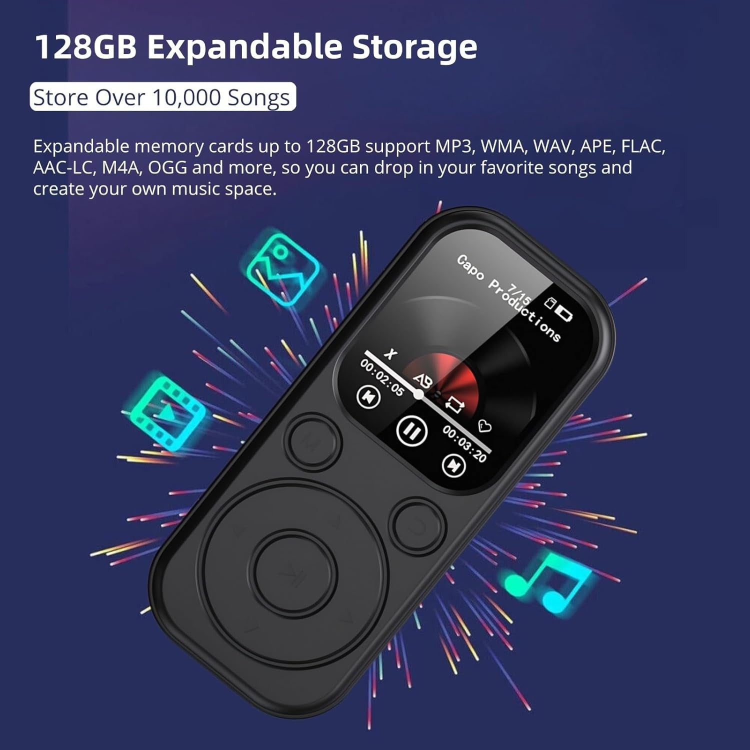 Bluetooth MP3 Player 2.01" IPS HiFi  500mAh 128GB