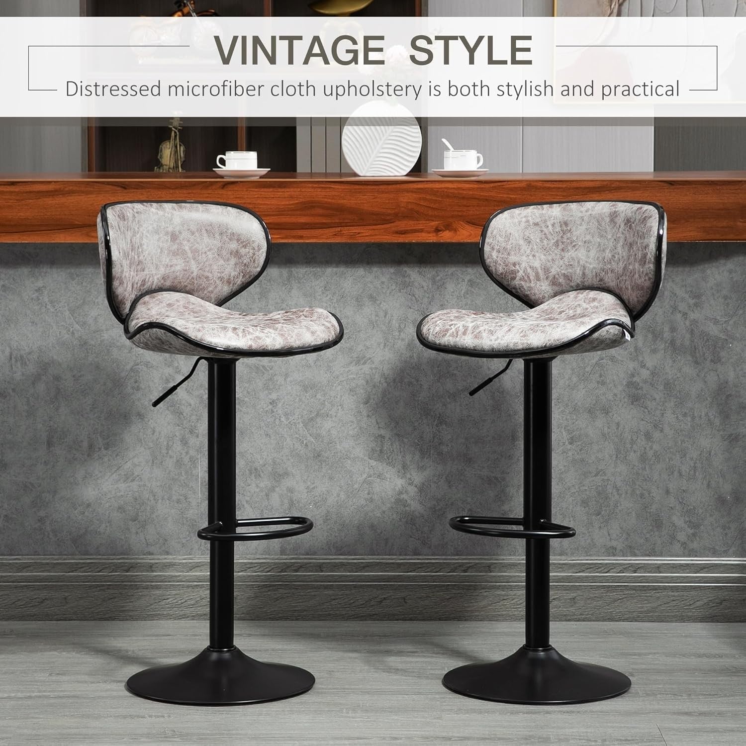 Adjustable Swivel Bar Stools Set of 2 | Light Brown Faux Leather