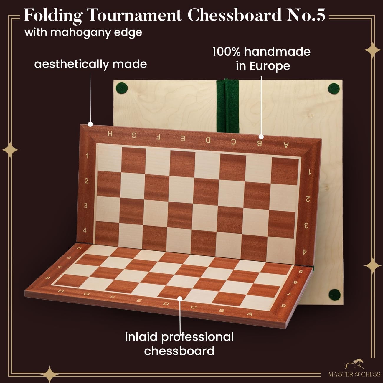 48cm Folding Wooden Chess Board – Professional Mahogany Inlaid Tournament Board
