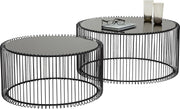 Modern Black Round Glass Coffee Table Set of 2 – Steel Frame, 70cm & 60cm