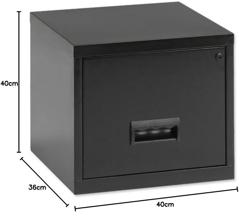 Black Steel A4 Filing Cabinet 1 Drawer Lockable Under Desk