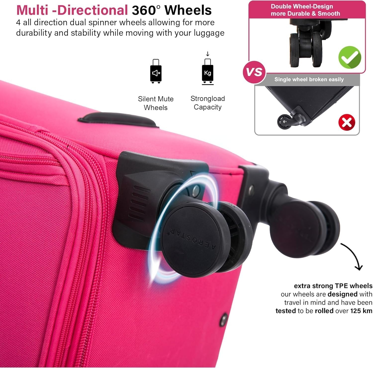 26” Medium Lightweight Soft Check In Suitcase Expandable 4 Wheel Luggage 78L