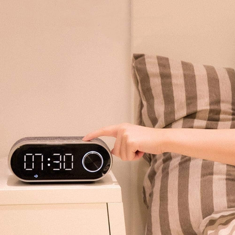 Grey Fabric Bluetooth Alarm Clock Speaker FM Radio LED Desk Bedside