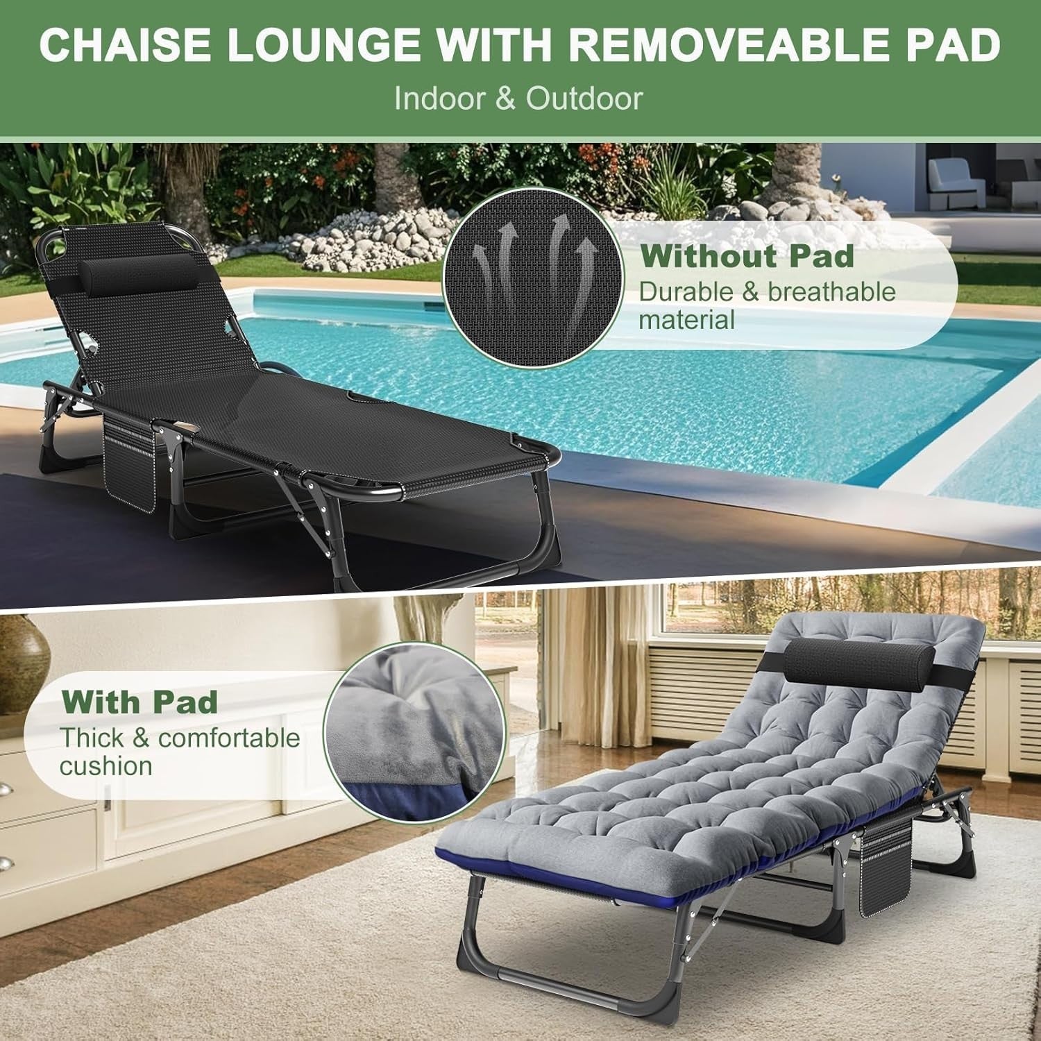 Recliner Sun Lounger Bed Chair 200kg Foldable Garden Camp Guest Seat Grey